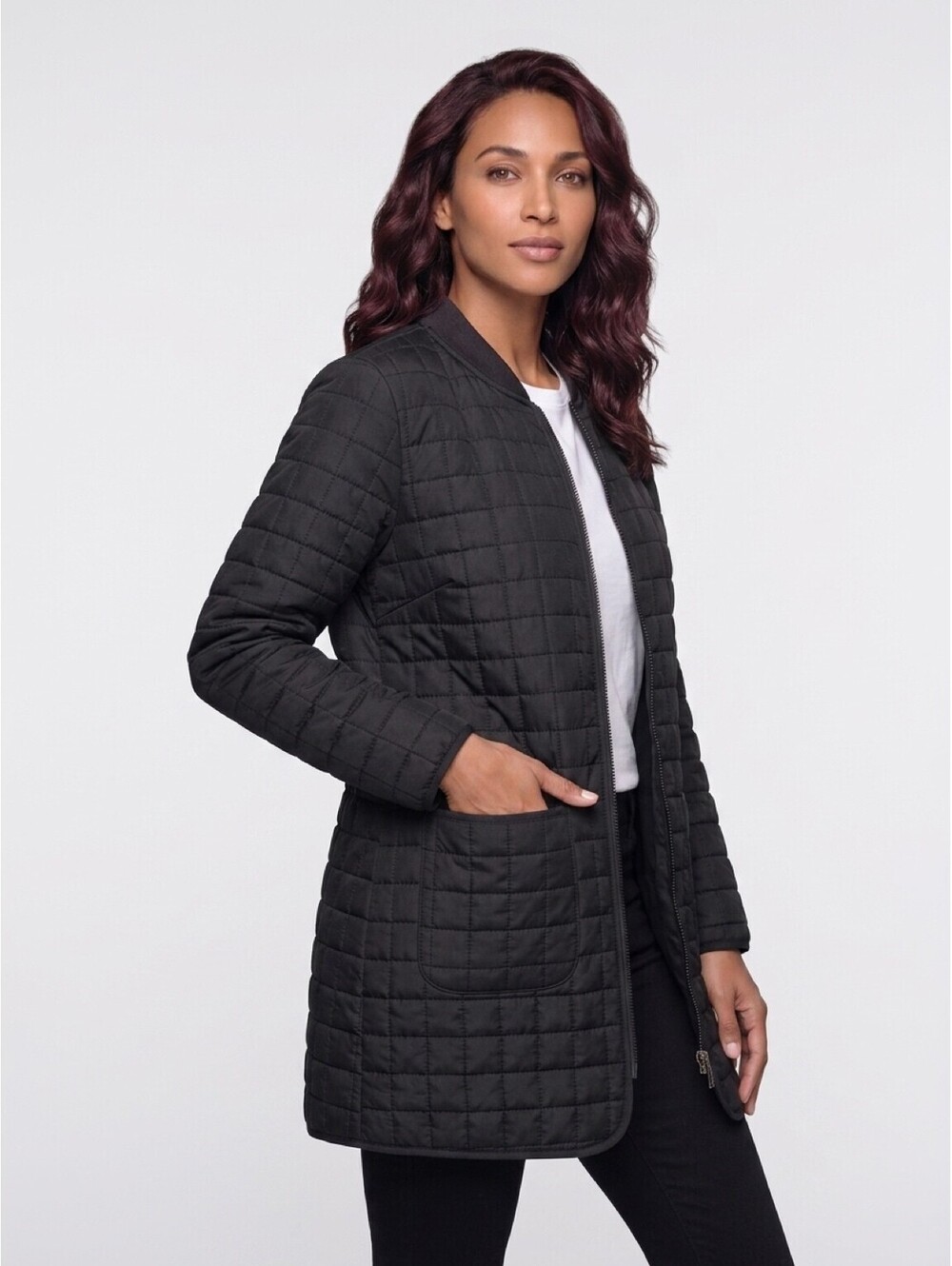 Athletic Works Black Quilted Long Bomber Jacket Coat Size Large